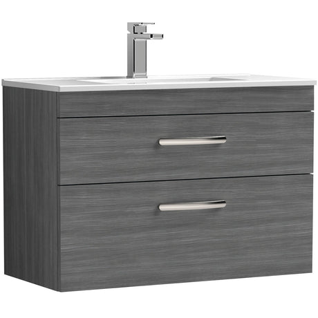 Nuie Athena 800mm Wall Hung 2 Drawer Vanity Unit & Basin Anthracite Woodgrain ATH067B