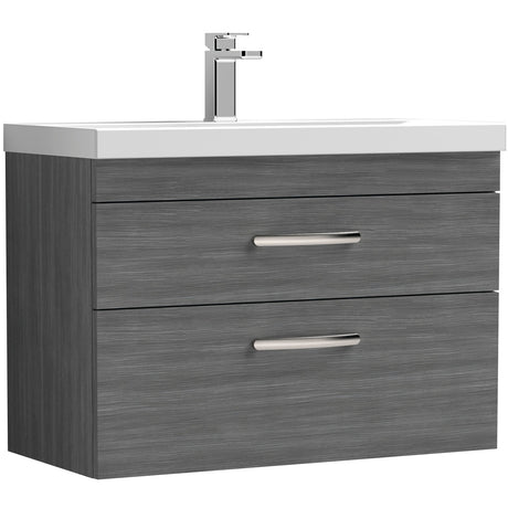 Nuie Athena 800mm Wall Hung 2 Drawer Vanity Unit & Basin Anthracite Woodgrain ATH067D