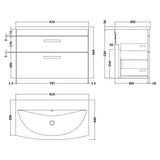 Nuie Athena 800mm Wall Hung 2 Drawer Vanity Unit & Basin Anthracite Woodgrain ATH067G LD