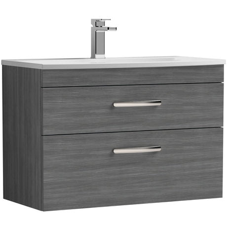 Nuie Athena 800mm Wall Hung 2 Drawer Vanity Unit & Basin Anthracite Woodgrain ATH067G