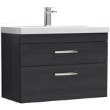 Nuie Athena 800mm Wall Hung 2 Drawer Vanity Unit & Basin Charcoal Black ATH068A