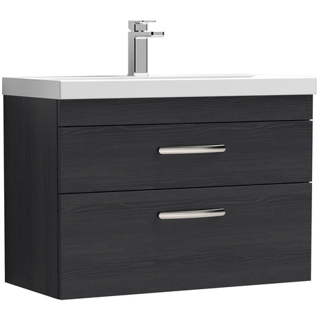 Nuie Athena 800mm Wall Hung 2 Drawer Vanity Unit & Basin Charcoal Black ATH068A