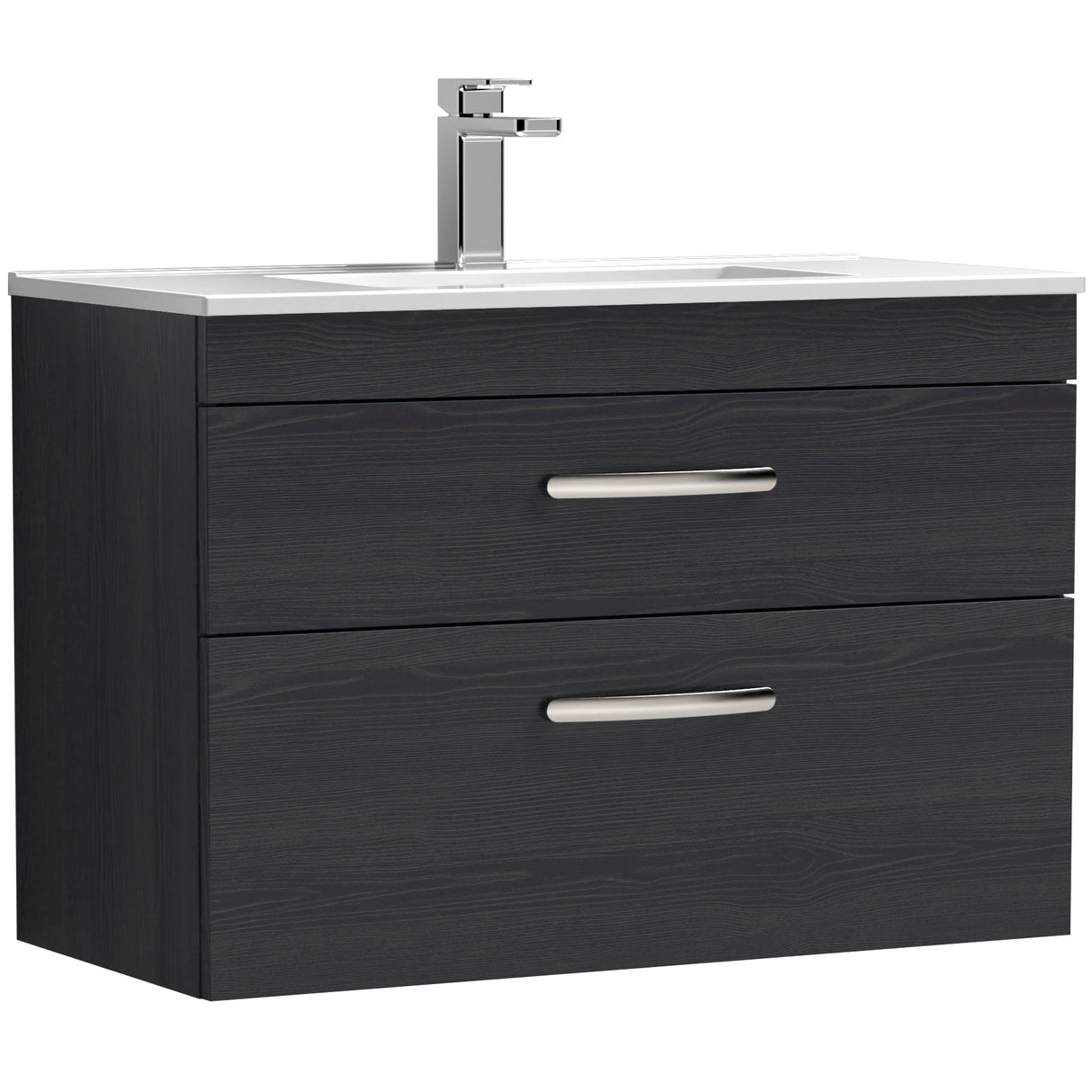 Nuie Athena 800mm Wall Hung 2 Drawer Vanity Unit & Basin Charcoal Black ATH068B