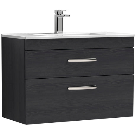 Nuie Athena 800mm Wall Hung 2 Drawer Vanity Unit & Basin Charcoal Black ATH068B