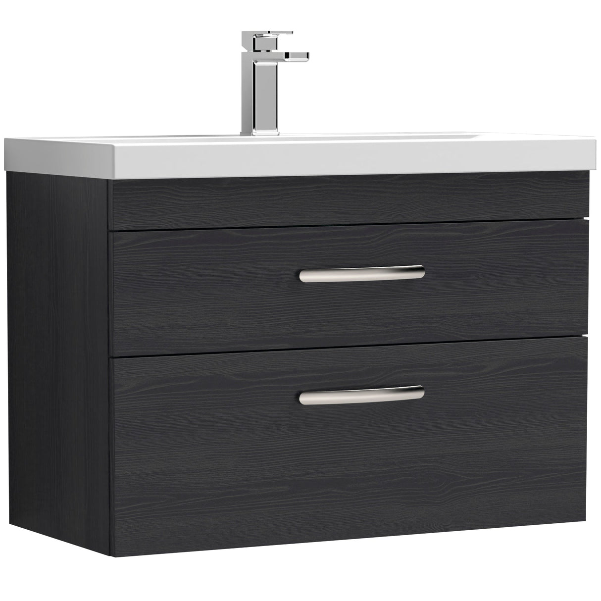 Nuie Athena 800mm Wall Hung 2 Drawer Vanity Unit & Basin Charcoal Black ATH068D