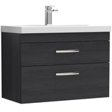 Nuie Athena 800mm Wall Hung 2 Drawer Vanity Unit & Basin Charcoal Black ATH068D