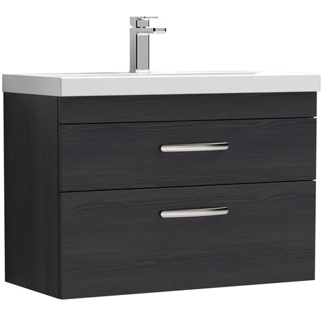 Nuie Athena 800mm Wall Hung 2 Drawer Vanity Unit & Basin Charcoal Black ATH068D