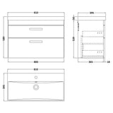 Nuie Athena 800mm Wall Hung 2 Drawer Vanity Unit & Basin Charcoal Black ATH068D LD