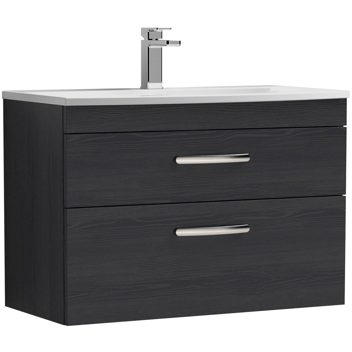 Nuie Athena 800mm Wall Hung 2 Drawer Vanity Unit & Basin Charcoal Black ATH068G