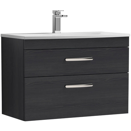 Nuie Athena 800mm Wall Hung 2 Drawer Vanity Unit & Basin Charcoal Black ATH068G