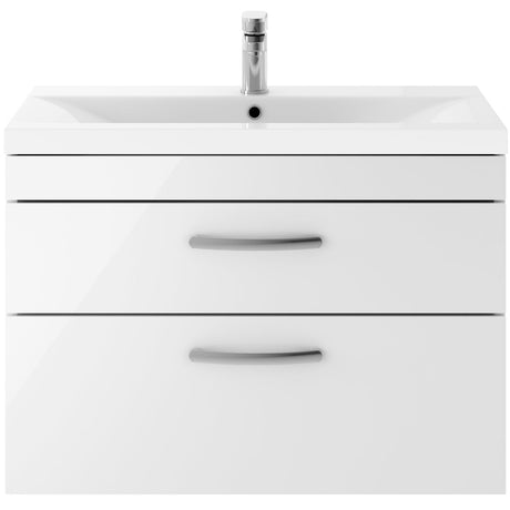 Nuie Athena 800mm Wall Hung 2 Drawer Vanity Unit & Basin Gloss White ATH069A