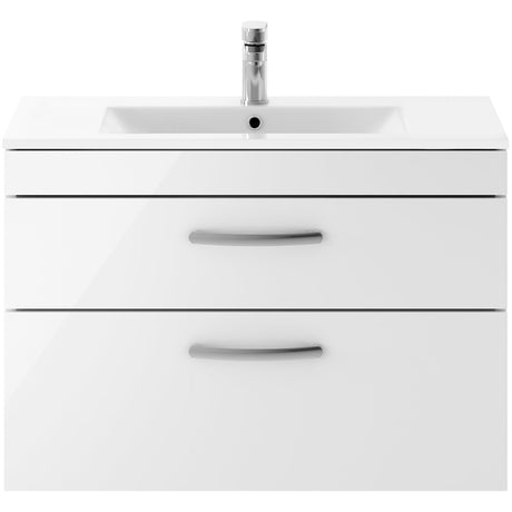 Nuie Athena 800mm Wall Hung 2 Drawer Vanity Unit & Basin Gloss White ATH069B