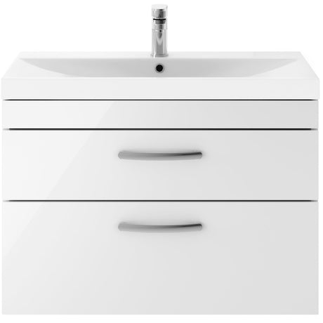 Nuie Athena 800mm Wall Hung 2 Drawer Vanity Unit & Basin Gloss White ATH069D