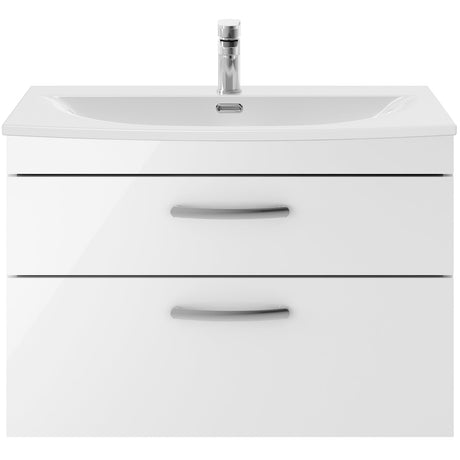 Nuie Athena 800mm Wall Hung 2 Drawer Vanity Unit & Basin Gloss White ATH069G