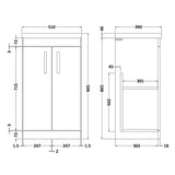 Nuie Athena 500mm Freestanding 2 Door Vanity Unit & Basin Gloss Grey ATH072A LD