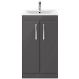 Nuie Athena 500mm Freestanding 2 Door Vanity Unit & Basin Gloss Grey ATH072B
