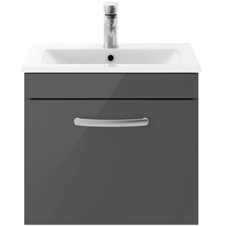 Nuie Athena 500mm Wall Hung 1 Drawer Vanity Unit & Basin Gloss Grey ATH073B