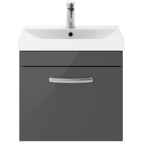Nuie Athena 500mm Wall Hung 1 Drawer Vanity Unit & Basin Gloss Grey ATH073D