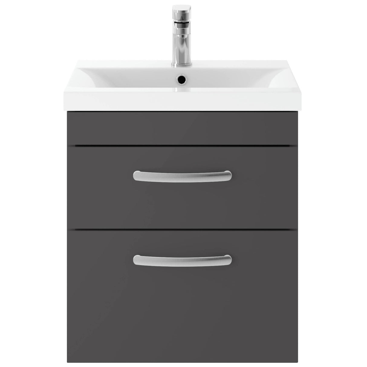 Nuie Athena 500mm Wall Hung 2 Drawer Vanity Unit & Basin Gloss Grey ATH074A