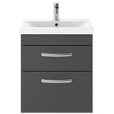 Nuie Athena 500mm Wall Hung 2 Drawer Vanity Unit & Basin Gloss Grey ATH074A