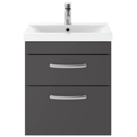 Nuie Athena 500mm Wall Hung 2 Drawer Vanity Unit & Basin Gloss Grey ATH074A