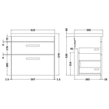 Nuie Athena 500mm Wall Hung 2 Drawer Vanity Unit & Basin Gloss Grey ATH074A LD