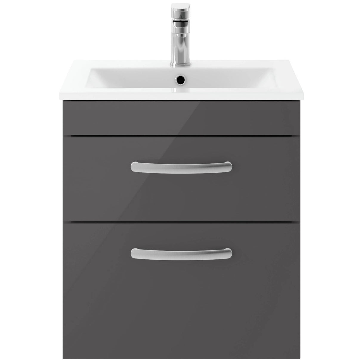 Nuie Athena 500mm Wall Hung 2 Drawer Vanity Unit & Basin Gloss Grey ATH074B