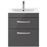 Nuie Athena 500mm Wall Hung 2 Drawer Vanity Unit & Basin Gloss Grey ATH074B
