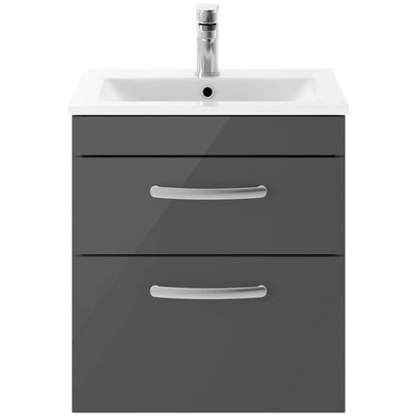 Nuie Athena 500mm Wall Hung 2 Drawer Vanity Unit & Basin Gloss Grey ATH074B
