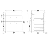 Nuie Athena 500mm Wall Hung 2 Drawer Vanity Unit & Basin Gloss Grey ATH074B LD