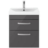 Nuie Athena 500mm Wall Hung 2 Drawer Vanity Unit & Basin Gloss Grey ATH074D