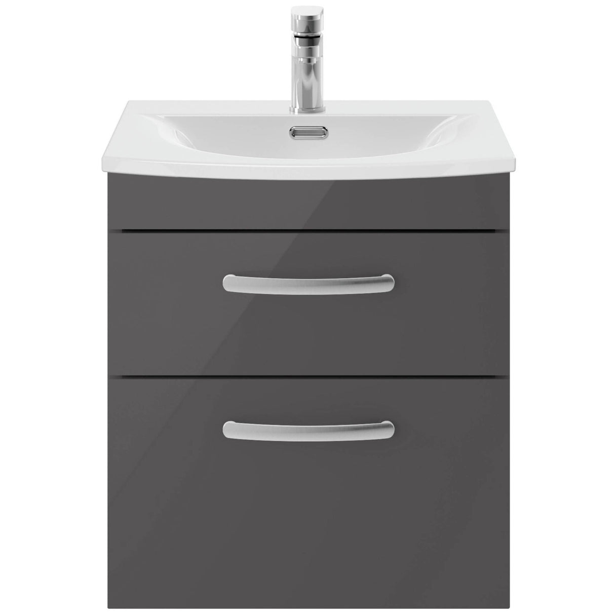 Nuie Athena 500mm Wall Hung 2 Drawer Vanity Unit & Basin Gloss Grey ATH074G