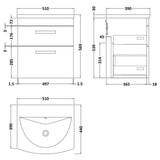 Nuie Athena 500mm Wall Hung 2 Drawer Vanity Unit & Basin Gloss Grey ATH074G LD