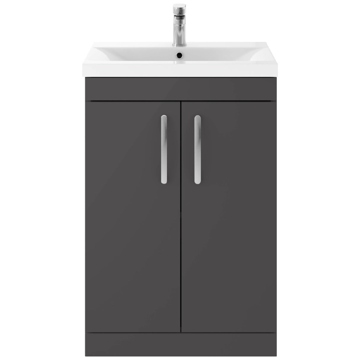 Nuie Athena 600mm Floor Standing 2 Door Vanity Unit & Basin Gloss Grey ATH075A