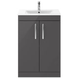 Nuie Athena 600mm Floor Standing 2 Door Vanity Unit & Basin Gloss Grey ATH075B