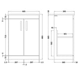 Nuie Athena 600mm Floor Standing 2 Door Vanity Unit & Basin Gloss Grey ATH075B LD
