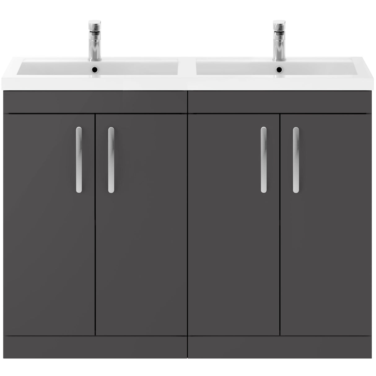 Nuie Athena 1200mm Freestanding Double Basin Vanity Unit & Basin, 4 Doors Gloss Grey ATH075C