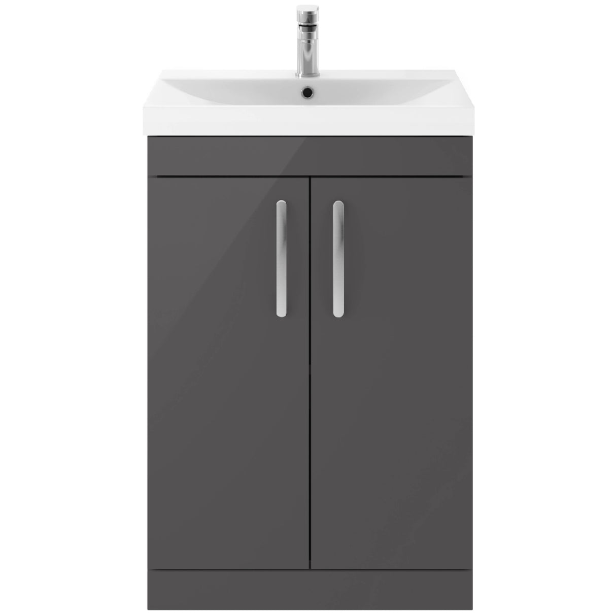 Nuie Athena 600mm Floor Standing 2 Door Vanity Unit & Basin Gloss Grey ATH075D