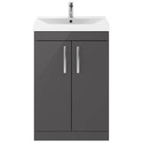 Nuie Athena 600mm Floor Standing 2 Door Vanity Unit & Basin Gloss Grey ATH075D