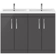 Nuie Athena 1200mm Freestanding Double Basin Vanity Unit & Basin, 4 Doors Gloss Grey ATH075F