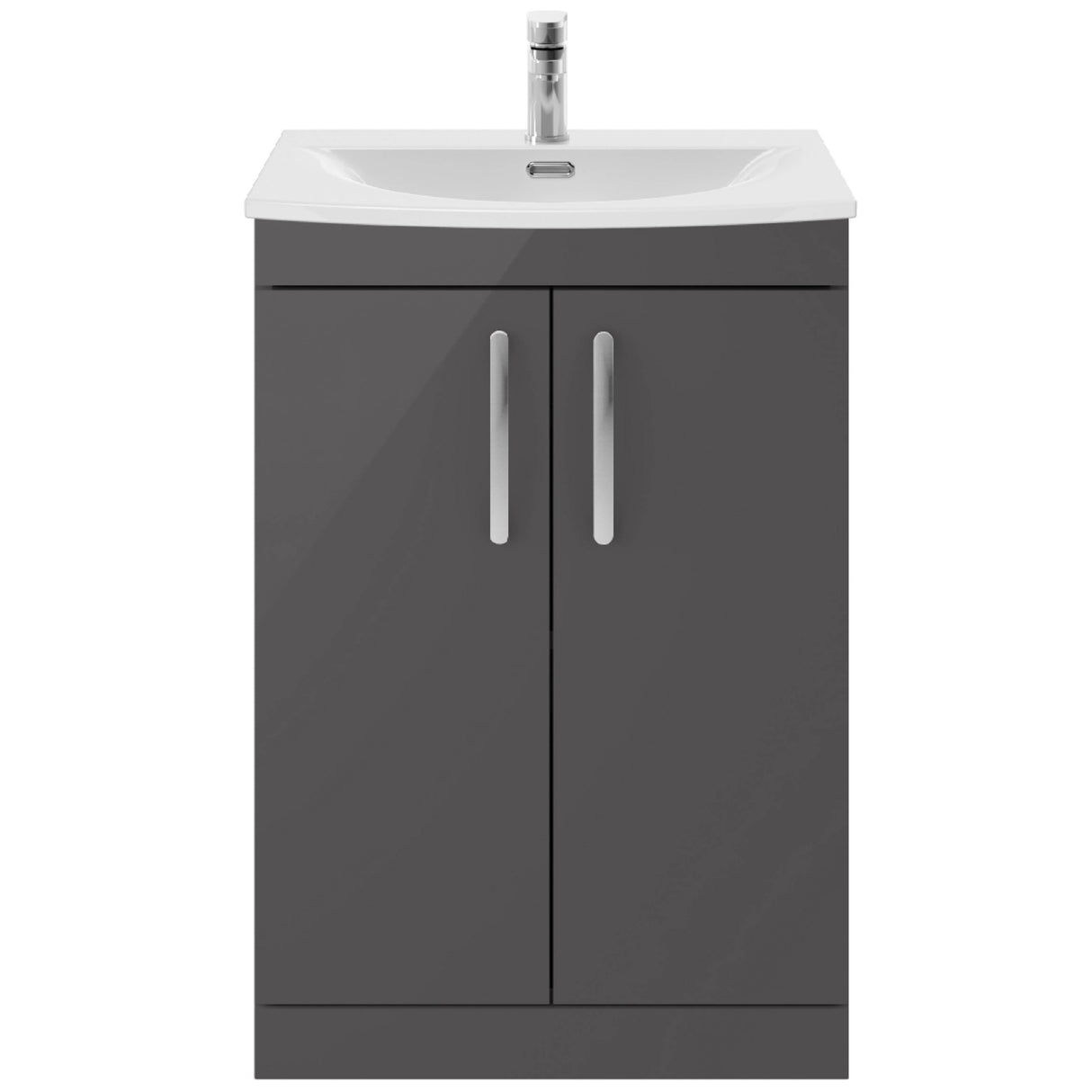 Nuie Athena 600mm Floor Standing 2 Door Vanity Unit & Basin Gloss Grey ATH075G