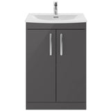 Nuie Athena 600mm Floor Standing 2 Door Vanity Unit & Basin Gloss Grey ATH075G