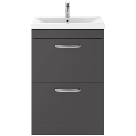 Nuie Athena 600mm Freestanding 2 Drawer Vanity Unit & Basin Gloss Grey ATH076A
