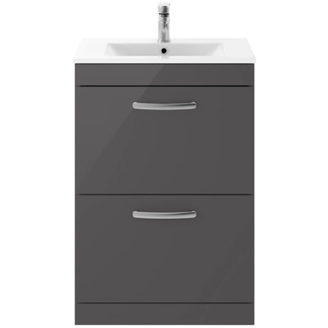 Nuie Athena 600mm Freestanding 2 Drawer Vanity Unit & Basin Gloss Grey ATH076B