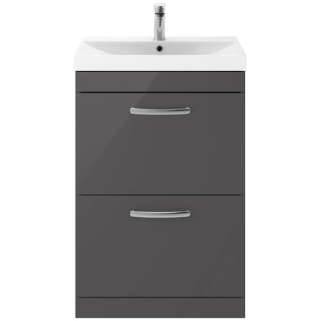 Nuie Athena 600mm Freestanding 2 Drawer Vanity Unit & Basin Gloss Grey ATH076D