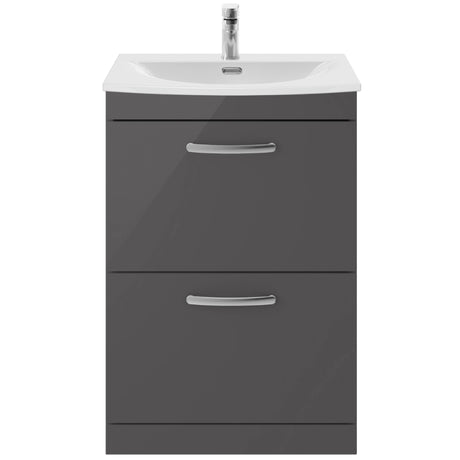 Nuie Athena 600mm Freestanding 2 Drawer Vanity Unit & Basin Gloss Grey ATH076G