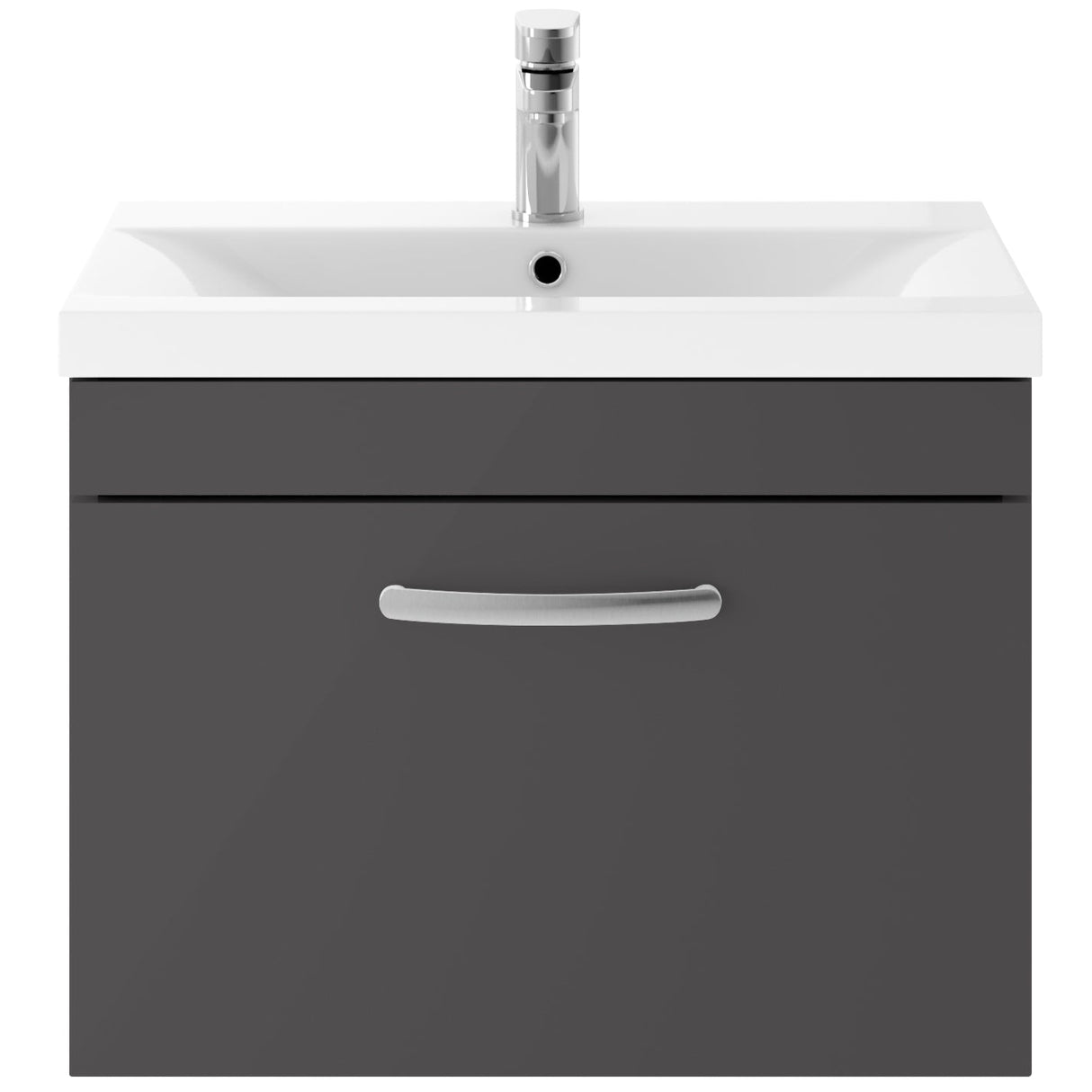 Nuie Athena 600mm Wall Hung 1 Drawer Vanity Unit & Basin Gloss Grey ATH077A