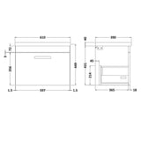 Nuie Athena 600mm Wall Hung 1 Drawer Vanity Unit & Basin Gloss Grey ATH077A LD