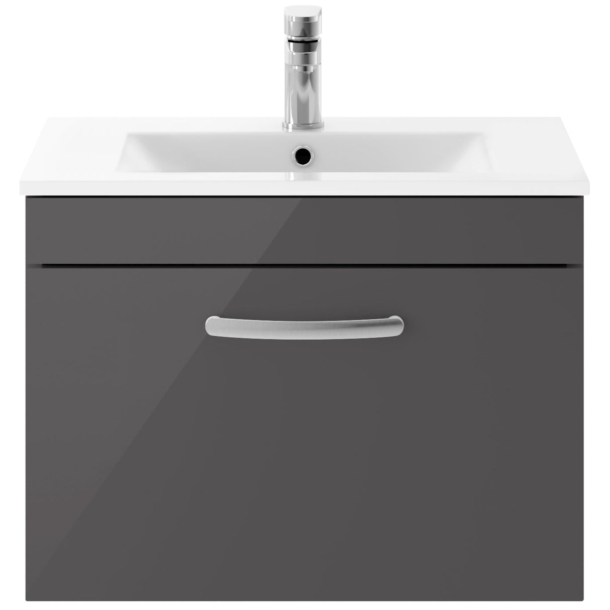 Nuie Athena 600mm Wall Hung 1 Drawer Vanity Unit & Basin Gloss Grey ATH077B