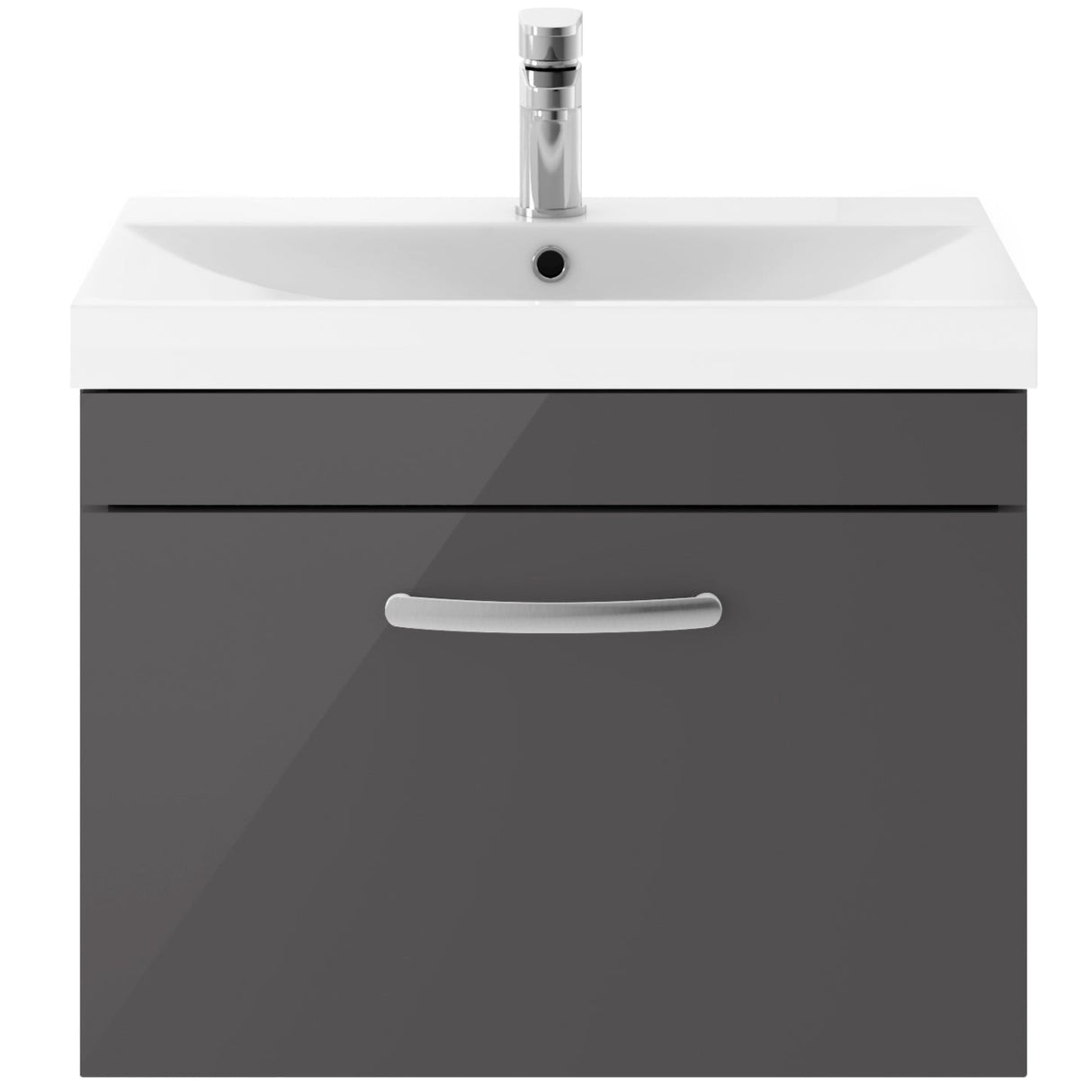 Nuie Athena 600mm Wall Hung 1 Drawer Vanity Unit & Basin Gloss Grey ATH077D